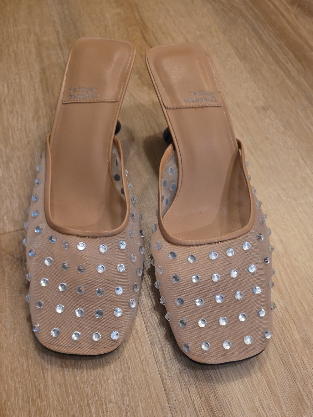 Jeffery Campbell Rhinestone Embellished Tan Mule Heels Sz 9